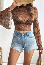 Brown Paisley Mesh Crop Top for Women Woman T Shirts