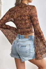 Brown Paisley Mesh Crop Top for Women Woman T Shirts