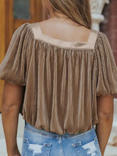 Brown Pleated Square Neck Blouse for Women Woman T Shirts