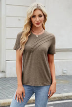 Brown Pleated Womens T-Shirt with Decorative Button Woman T Shirts