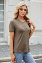 Brown Pleated Womens T-Shirt with Decorative Button Woman T Shirts