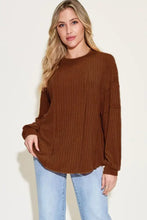 Brown Ribbed Knit Top Regular Size Long Sleeve Sweater for Women Woman T Shirts
