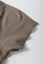 Brown Ribbed Knit Top with Lace Trim for Women Woman T Shirts