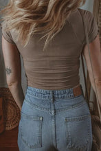 Brown Ribbed Knit Top with Lace Trim for Women Woman T Shirts