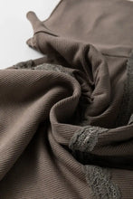 Brown Ribbed Knit Top with Lace Trim for Women Woman T Shirts