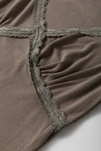 Brown Ribbed Knit Top with Lace Trim for Women Woman T Shirts