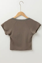 Brown Ribbed Knit Top with Lace Trim for Women Woman T Shirts