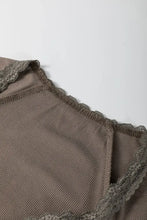 Brown Ribbed Knit Top with Lace Trim for Women Woman T Shirts