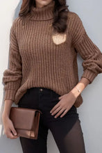 Brown Ribbed Turtleneck Sweater Long Sleeve Pullover Sweater Pullovers