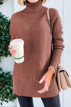 Brown Ribbed Turtleneck Sweater with Long Sleeve Length Sweater Pullovers