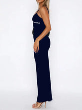 Brown Spaghetti Strap Maxi Dress with White Trim Evening Dresses