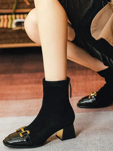 Brown Suede Ankle Boots with Gold Buckle and Metallic Accents Woman Boots