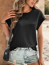 Brown Textured Short Sleeve Knit Top for Women Black Woman T Shirts