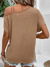 Brown Two-Tone One Shoulder Twisted Front T Shirt Woman T Shirts