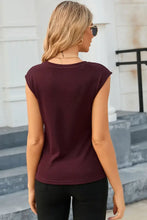 Burgundy Cap Sleeve Asymmetrical Cutout Knit Top for Women Woman T Shirts