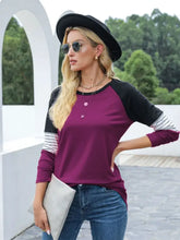 Burgundy Color-Blocked Raglan Long Sleeve Shirt for Women Woman T Shirts