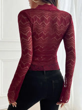 Burgundy Lace Long Sleeve Semi Sheer Top for Women Woman T Shirts
