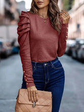 Burgundy Long Sleeve Top with Puffed Shoulders for Women Burgundy Woman T Shirts