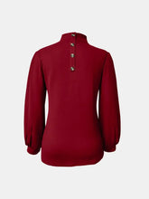 Burgundy Long Sleeve Turtleneck Blouse with Buttoned Back Woman T Shirts