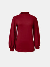 Burgundy Long Sleeve Turtleneck Blouse with Buttoned Back Woman T Shirts