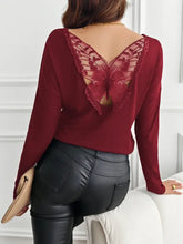 Burgundy Long-Sleeved Top with Butterfly Lace Back Woman T Shirts