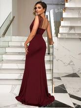 Burgundy One Shoulder Floor Length Evening Gown Evening Dresses