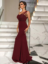 Burgundy One Shoulder Floor Length Evening Gown Evening Dresses