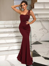 Burgundy One Shoulder Floor Length Evening Gown Burgundy Evening Dresses