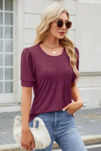 Burgundy Puff Sleeve Pleated Top for Women Woman T Shirts