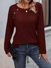 Burgundy Ribbed Knit Sweater with Decorative Button Detail Burgundy Woman T Shirts