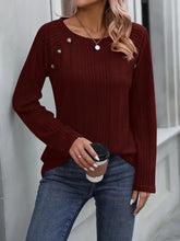 Burgundy Ribbed Knit Sweater with Decorative Button Detail Woman T Shirts