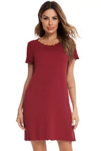 Burgundy Short Sleeve Nightgown Rayon Spandex Sleep Dress Sleep Dresses
