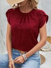 Burgundy Textured Flutter Sleeve Blouse for Women Woman T Shirts