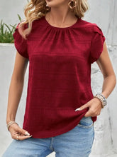 Burgundy Textured Flutter Sleeve Blouse for Women Woman T Shirts
