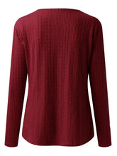 Burgundy Textured Long Sleeve Top with Decorative Button Woman T Shirts