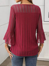 Burgundy Textured Sheer Blouse with Bell Sleeves Woman T Shirts