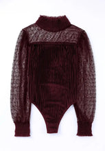 Burgundy Velvet Polka Dot Mesh Top for Women Woman Bodysuits