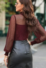 Burgundy Velvet Polka Dot Mesh Top for Women Woman Bodysuits