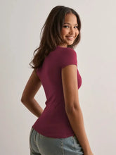 Burgundy Wrap Front Fitted T Shirt for Women Woman T Shirts