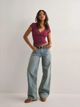 Burgundy Wrap Front Fitted T Shirt for Women Woman T Shirts