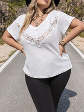 Plus Size Lace Detail V-Neck Short Sleeve Blouse Woman Blouses