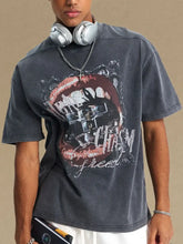 Men's Graphic Round Neck Half Sleeve T-Shirt Dark Gray Mens Tops