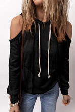 Cold Shoulder Long Sleeve Hoodie Black Woman Sweatshirts