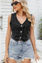 Button Down V-Neck Denim Vest Woman Denim Tops