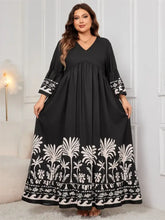 Honey Plus Size Printed V-Neck Long Sleeve Maxi Dress Woman Maxi Dress