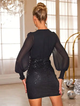 Sequin Surplice Lantern Sleeve Mini Dress Cocktail Dress
