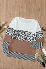Waffle-Knit Leopard Round Neck Long Sleeve T-Shirt Woman T Shirts
