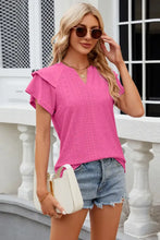 Eyelet Notched Short Sleeve T-Shirt Woman T Shirts