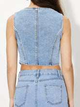 V-Neck Button Up Denim Vest Woman Denim Tops