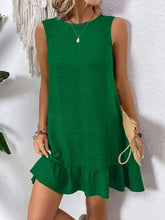 Ruffled Hem Round Neck Sleeveless Dress Dark Green Casual Dresses
